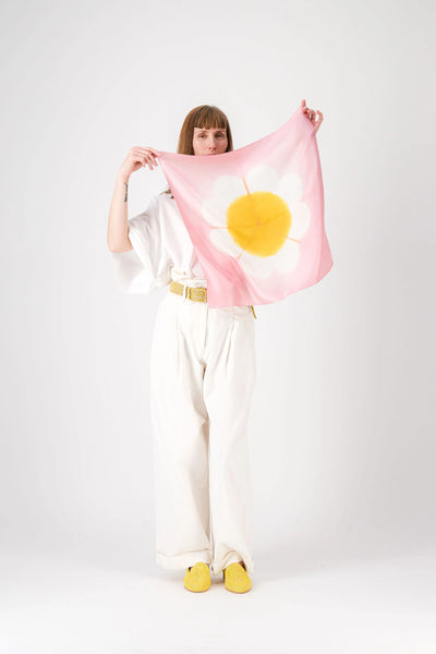 Carré Bandana Soie MARGUERITE - Pink/Anis