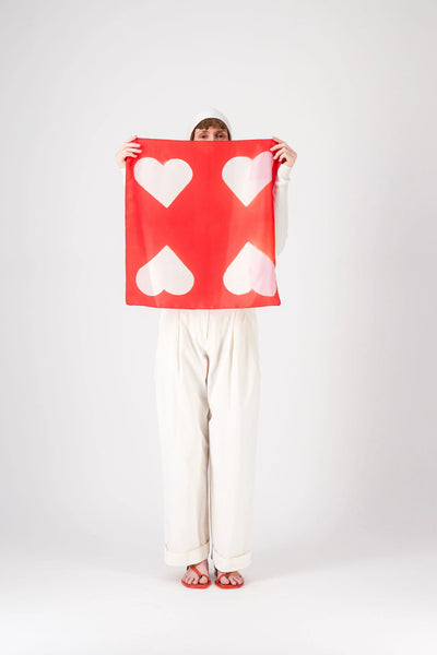 Carré Bandana Soie LOVE - Pink/Coral
