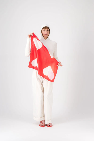 Carré Bandana Soie LOVE - Pink/Coral