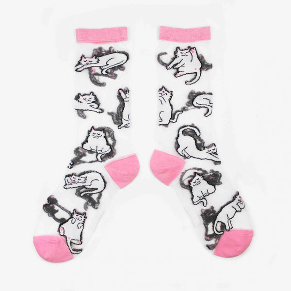 Chaussettes Transparentes Miaou Rose