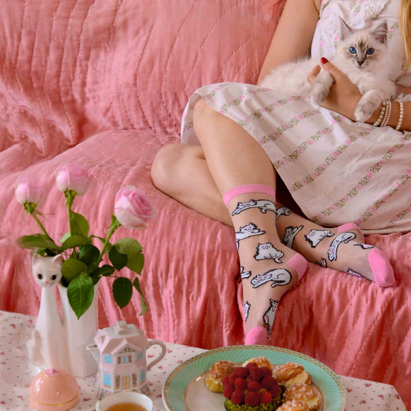 Chaussettes Transparentes Miaou Rose